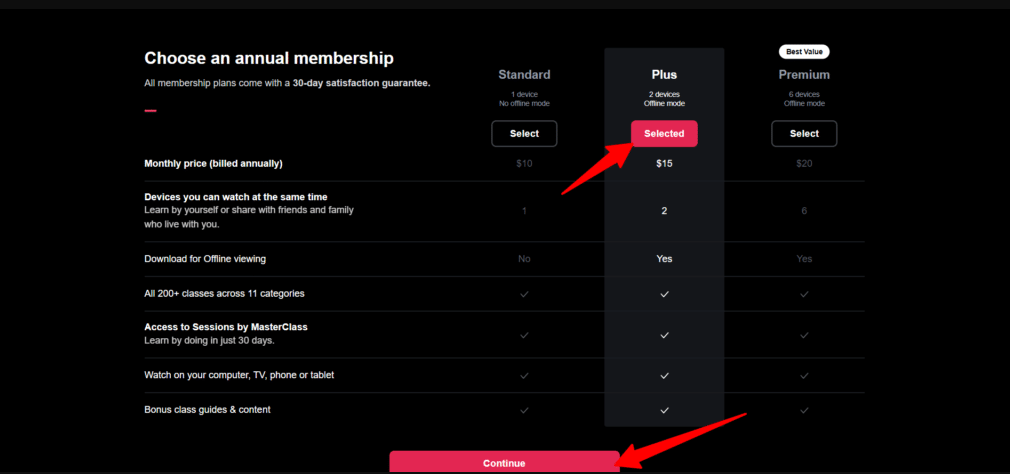 MasterClass Pricing section