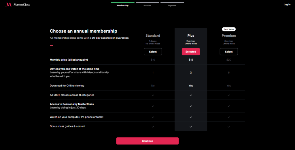 choose masterclass subscription plan